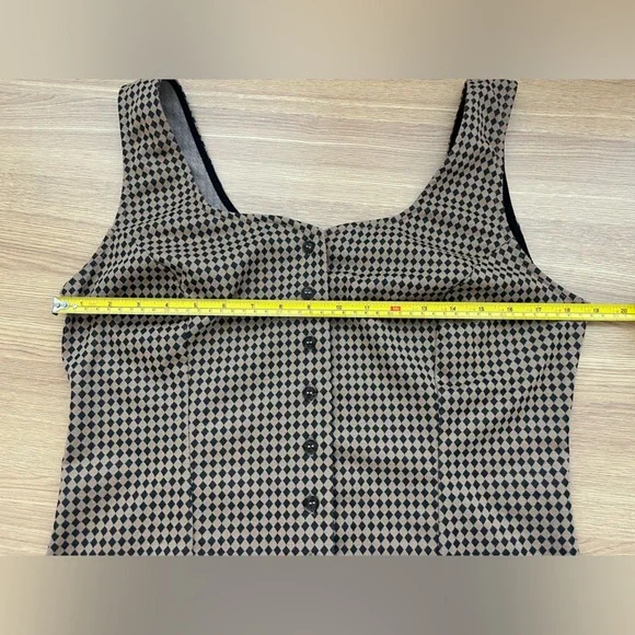 Maeve Jacquard Bustier Top XL Tan Black Button Front Tank Top Boho Neutral EUC - Picture 7 of 8